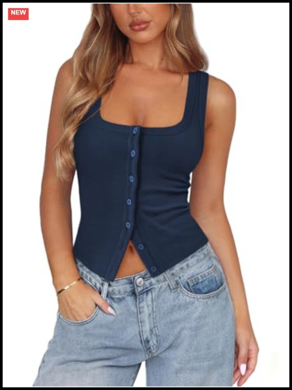 Ribbed Knit Button Down Tank Top Women